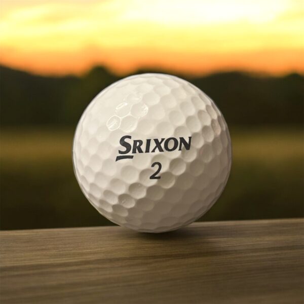 Återvunnen golfboll i vit färg av modellen Srixon Z-Star fotad framifrån