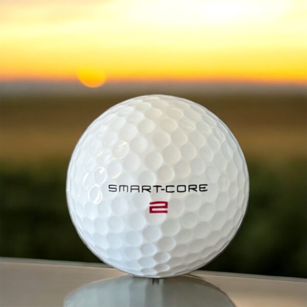 Återvunnen golfboll i vit färg av modellen Wilson Smartcore fotad framifrån