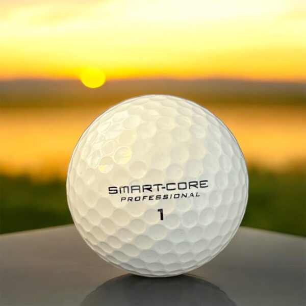Återvunnen golfboll i vit färg av modellen Wilson Smartcore Professional fotad framifrån